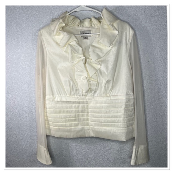 J.R. Evenings Ruffle Neck Long Sheer Sleeve Polyester Nylon Blend Blouse Sz 16 - Picture 1 of 7